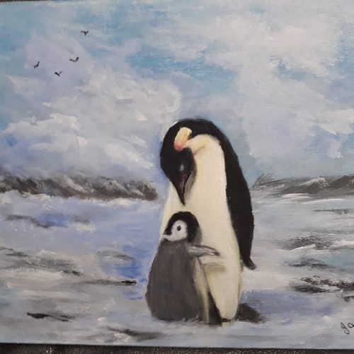 Jenny. Cuddle time, acrylic.
